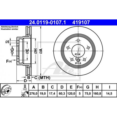 DISCO FRENO POSTERIORE BMW SERIE 3 E36 E46 ATE 419107 - ATE 24011901071 - 34211162315 - 34211165211